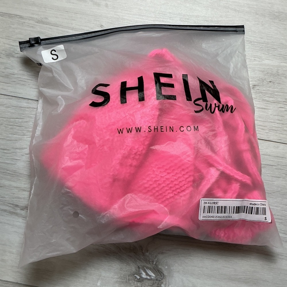 SHEIN Smocked Popcorn Texture Bikini Set Women Small Neon Pink New With Tags